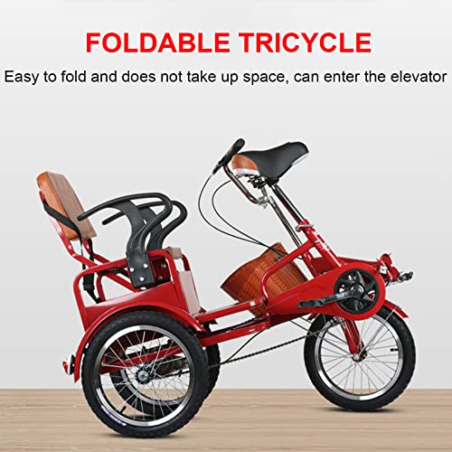 Outroad Adult Tricycle, 16 inch Cruiser Trike, Foldable Bicycle for Elderly 3 Wheel Bikes with Back,Cargo Basket and Comfortable Seat for Seniors