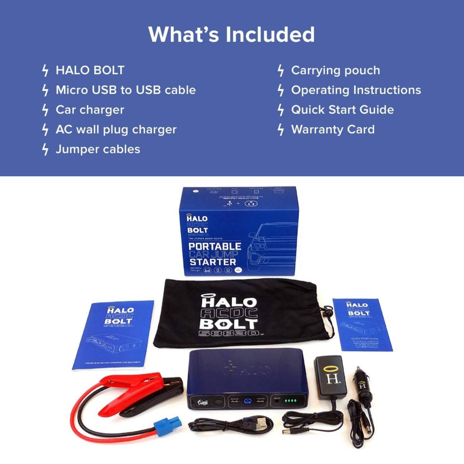 Halo Bolt 58830 mWh Portable Phone Laptop Charger Car Jump Starter