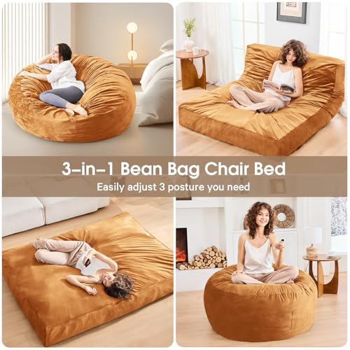 Bean Bag Chairs for Adults - Giant Bean Bag Chair Convertible Bean Bag Bed - Beanbag Chair with Micro Fiber Cover/Furniture Foam Filler