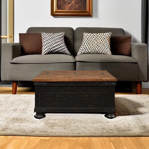 Signature Design by Ashley Valebeck Farmhouse Lift Top Coffee Table with Storage, Distressed Brown & Black Finish