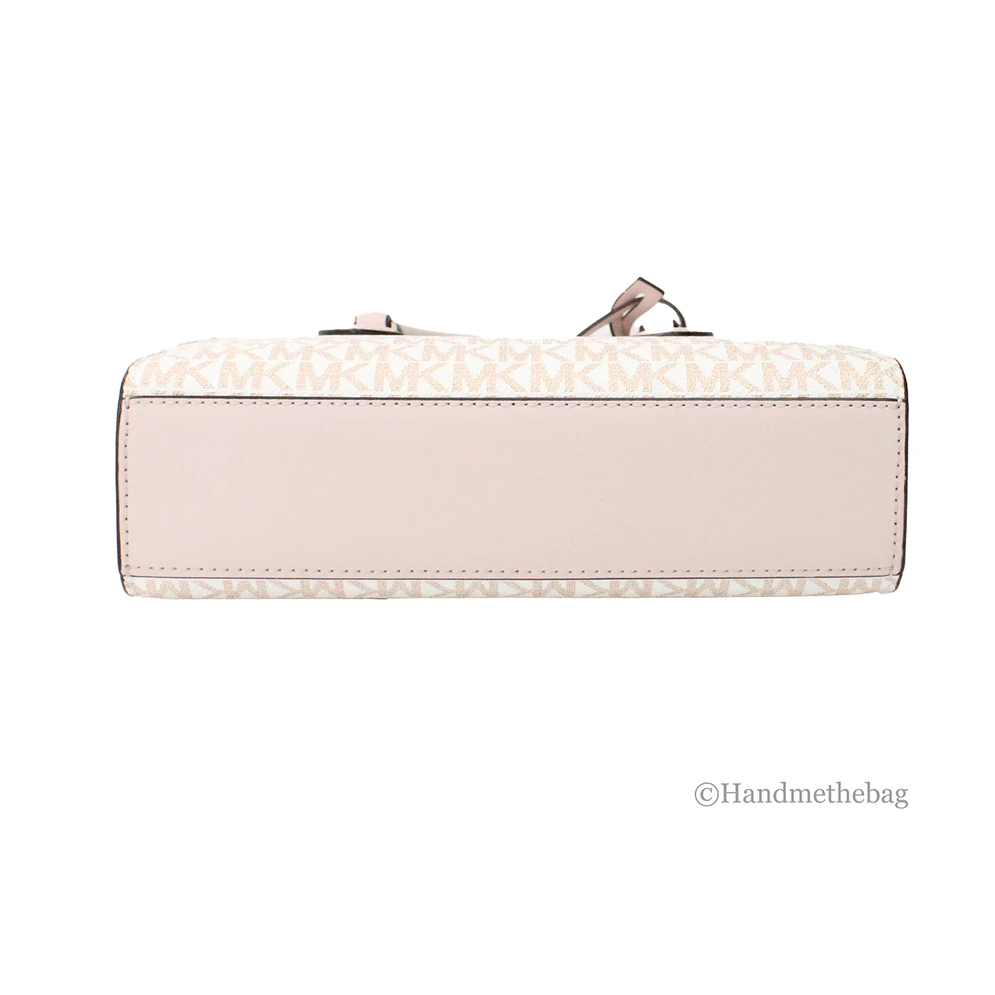 Michael Kors Sheila Small White Rose Gold PVC Center Zip Satchel Purse Bag