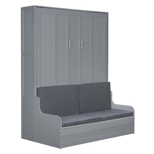 Ball & Cast Murphy Bed Wall Bed Queen Size with Cushion,Sofa Platform Bedfram Chest can be Folded,Wood Folding Hideaway w/Slat Support