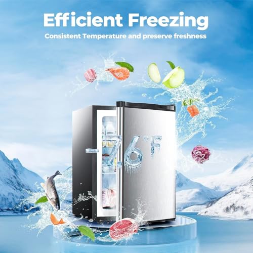 3.0 Cu.ft Upright Freezer, Small Mini Freezer with Adjustable Thermostat, Removable Shelves, Reversible Single Door, for Bedroom/Home/Dorms/Apartment