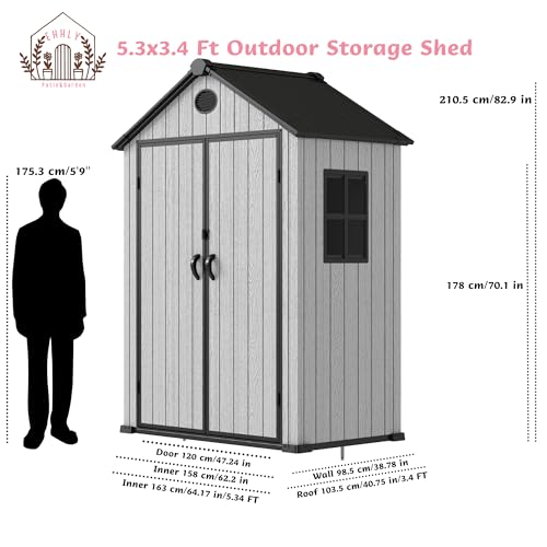 4.4x6 FT Resin Outdoor Storage Shed, 230 Cuft Garden Tool Sheds & Outdoor Storage Plastic Shed with Floor