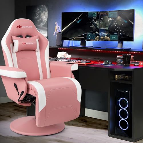 Goplus Massage Gaming Chair, Racing Style Gaming Recliner w/Adjustable Backrest and Footrest