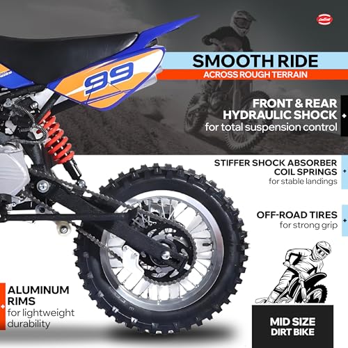 Coolster 125cc Dirt Bike for Kids & Adults - Gas Powered Manual Transmission Off-Road Pit Bike with Kick Start System, QG-214-2