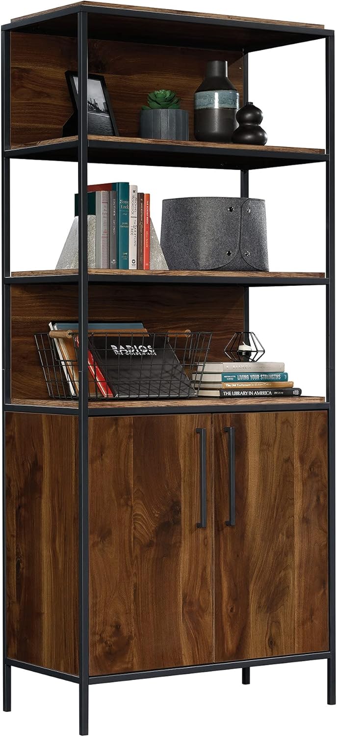 Sauder Nova Loft Bookcase with Doors, L: 33.07 x W: 17.32 x H: 75.98, Grand Walnut Finish