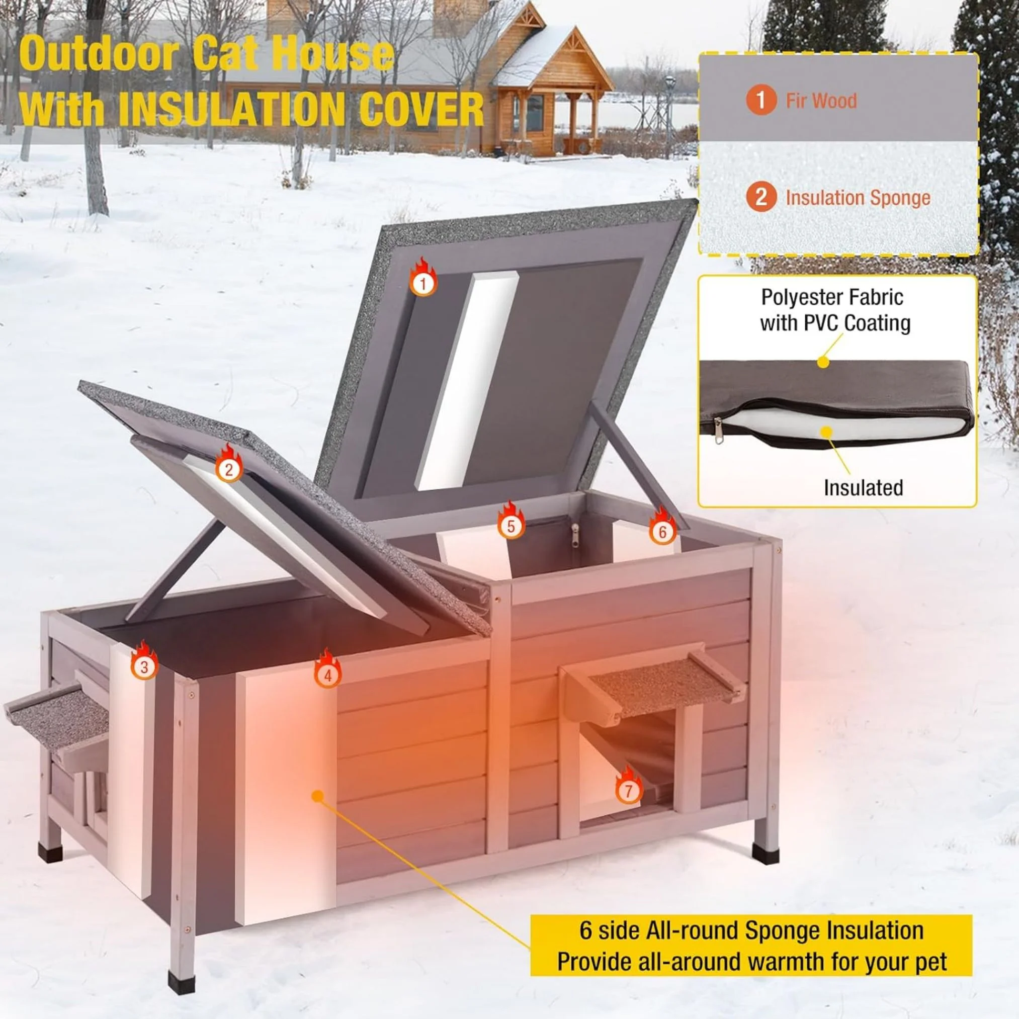 Morgete Insulated Cat House Outdoor Feral Shelter Weatherproof Cat Condo for Winter, Insulated Liner - Radiant Selections