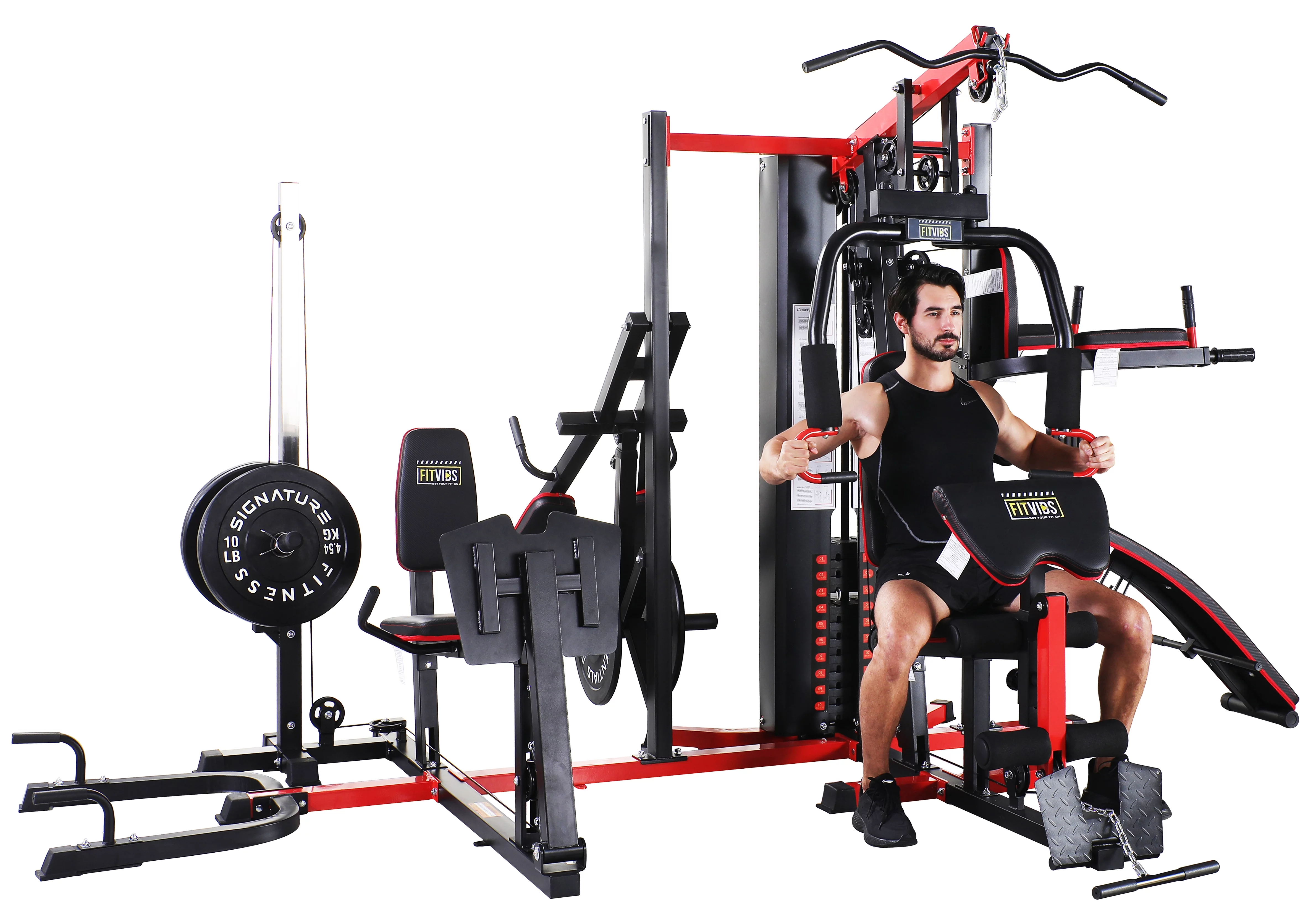 Fitvids LX750 Home Gym System Workout Station with 330 Lbs of Resistance, 122.5 Lbs Weight Stack, One Station