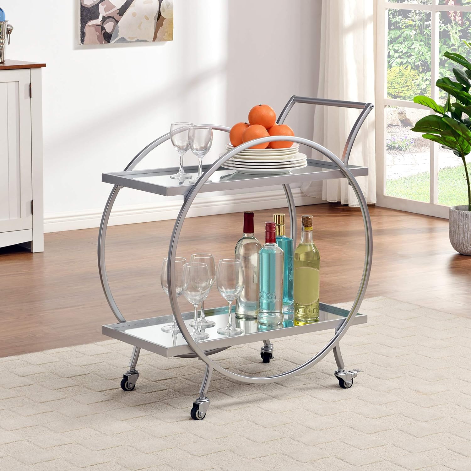 FirsTime & Co. Silver and Gray Odessa Bar Cart, American Designed, 27.5 x 14 x 33 inches