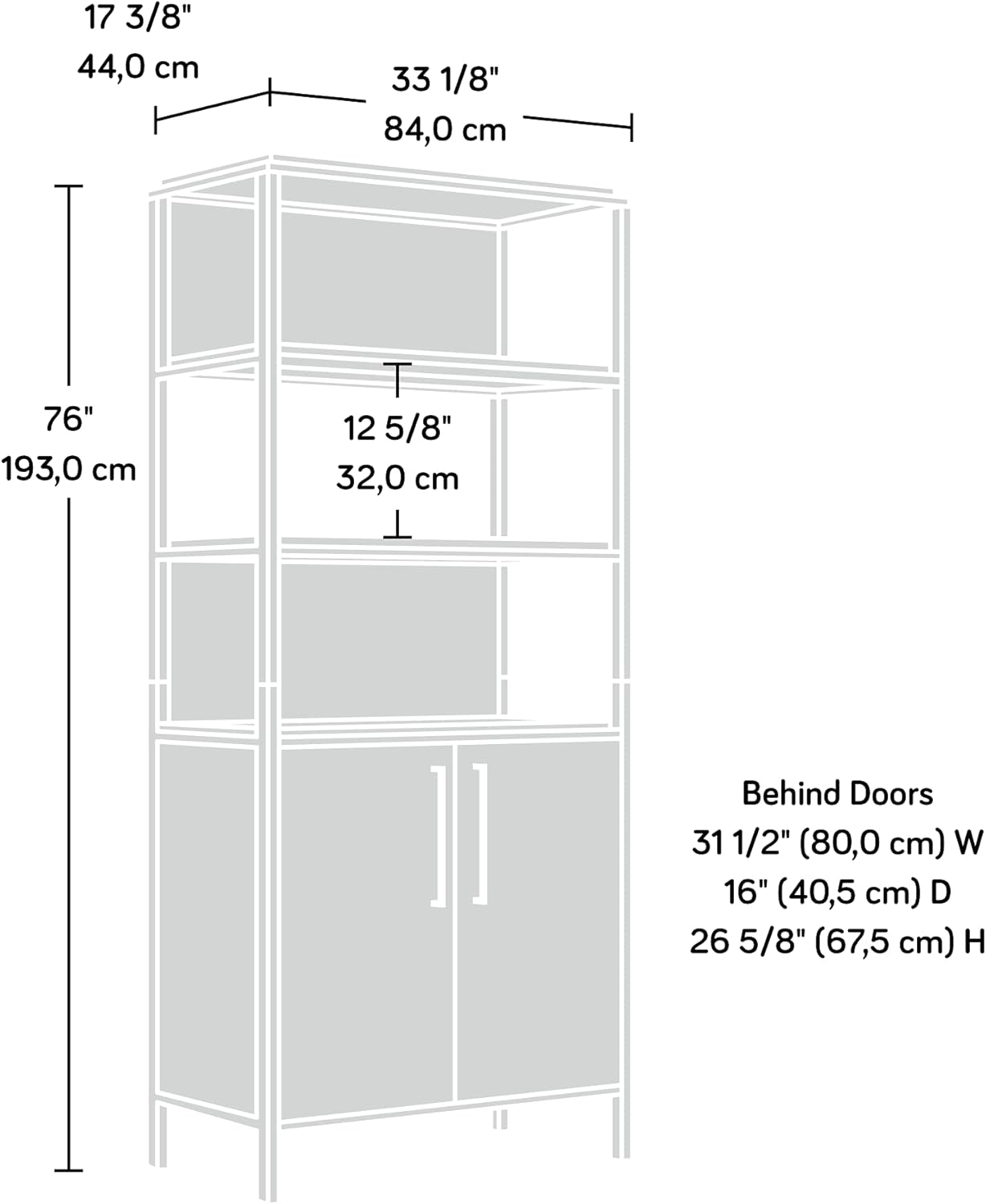 Sauder Nova Loft Bookcase with Doors, L: 33.07 x W: 17.32 x H: 75.98, Grand Walnut Finish
