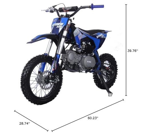 X-PRO Storm 125cc Zongshen Brand Engine Dirt Bike with 4-Speed Semi-Automatic Transmission, Kick Start, Big 14"/12" Tires! (Black)