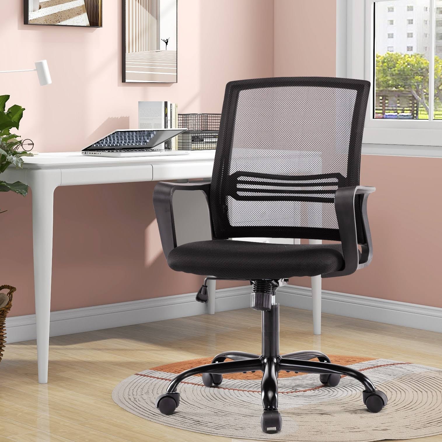 Home Office Chair Computer Task Chair Adjustable Desk Chair with Swivel Casters for Office Leisure - Pink