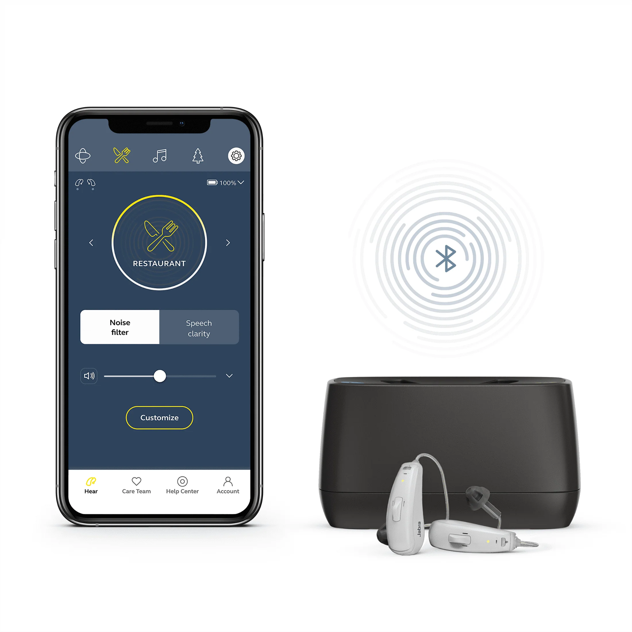 Jabra Enhance Select 50R Rechargeable, Behind-the-Ear Hearing Aids with Remote Professional Care and Bluetooth Streaming, Gray