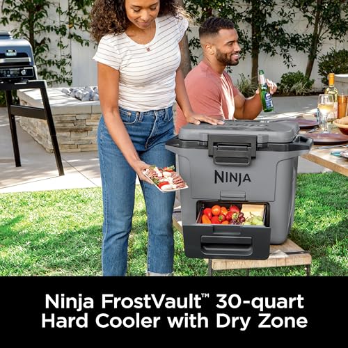 Ninja FB151GY FrostVault 50qt Hard Cooler with Dry Zone, Integrated Fridge-Temp Dry Storage Drawer, Premium Heavy-Duty Insulated Cooler