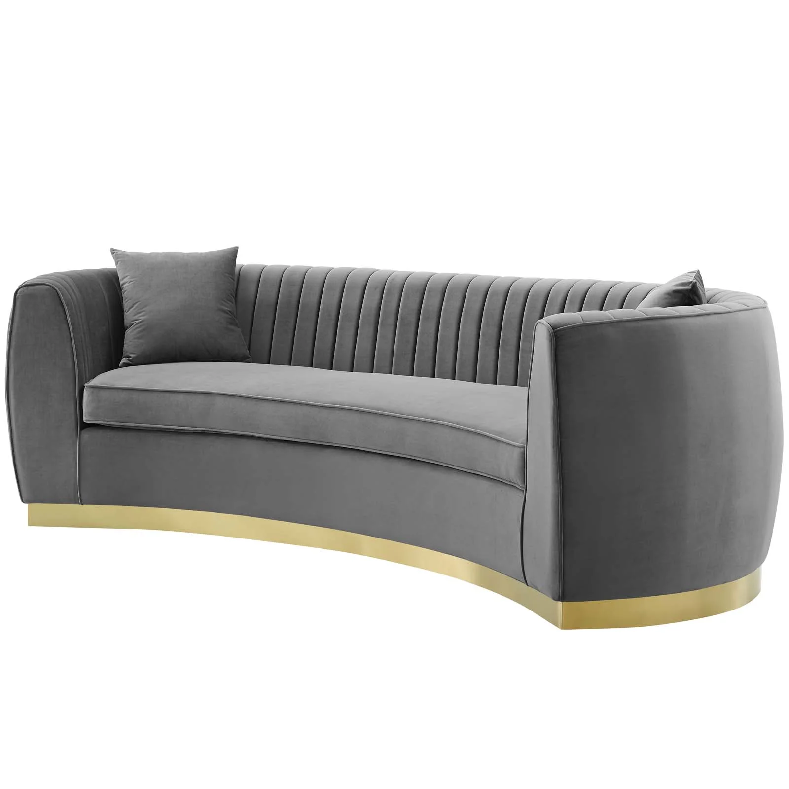 Contemporary Modern Urban Designer Living Room Lounge Club Lobby Sofa, Velvet Fabric Metal Steel, Grey Gray