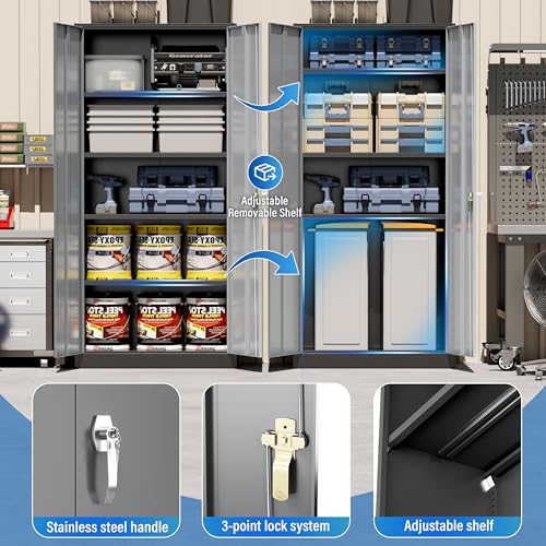 Greenvelly Metal Storage Cabinet, 72" Black Locking Storage Cabinets with Doors and 4 Shelves, Metal Cabinet for Garage Home Office, Classroom