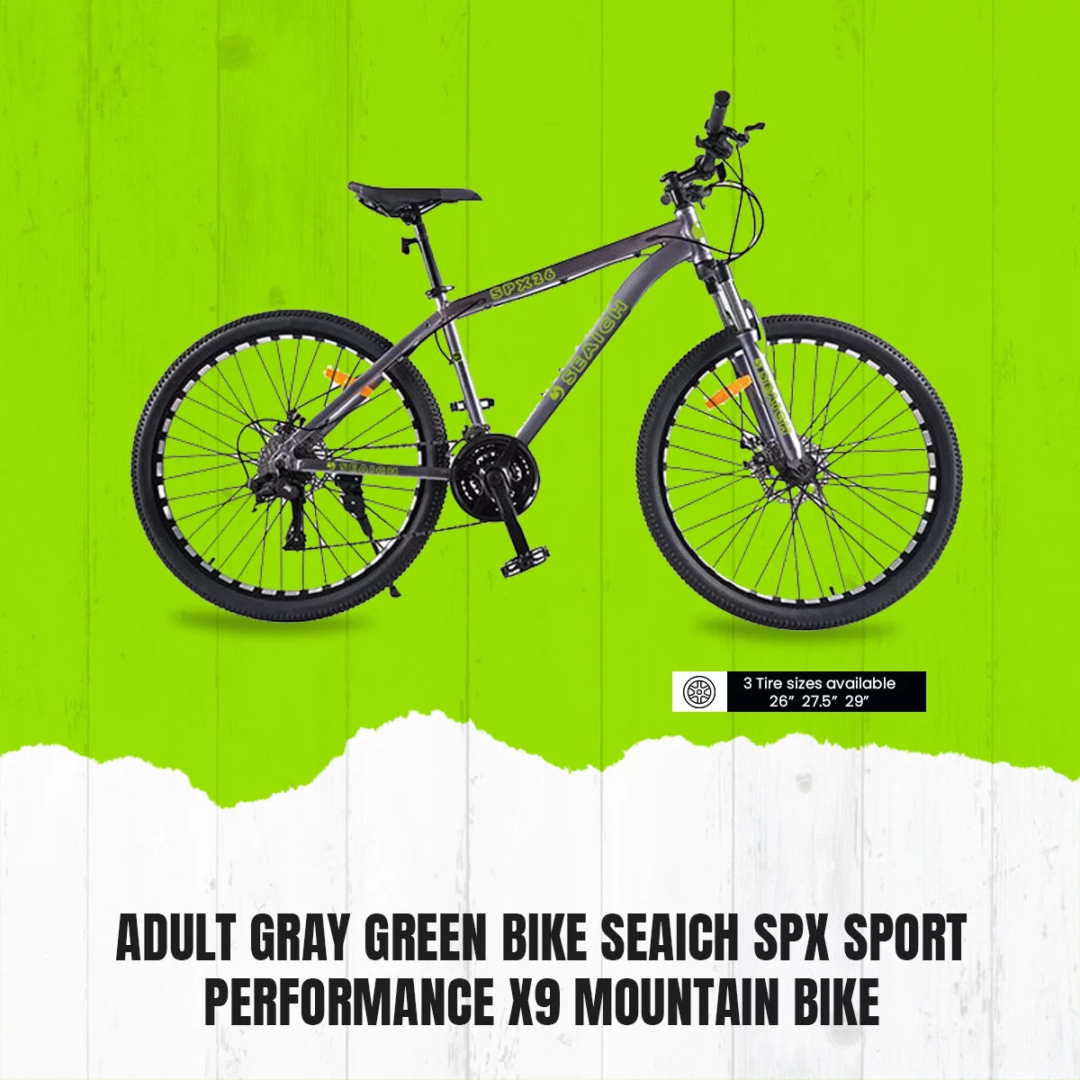 Adult Gray Green Bike SEAICH SPX 26" Wheel Sport Performance X9 Mountain Bike 26" - 29" Wheel Options