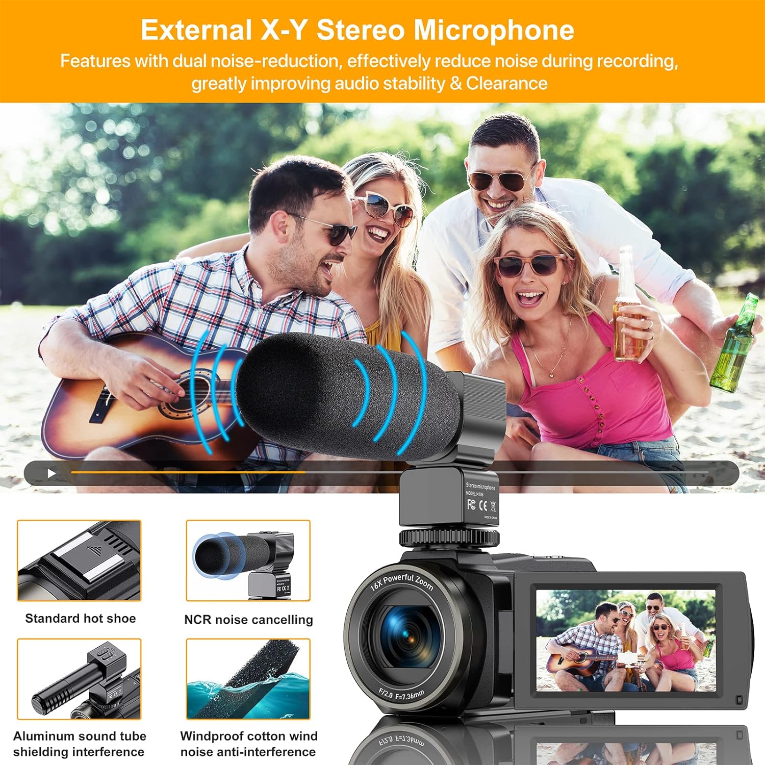 4K Video Camera Camcorder 48MP 60FPS Ultra HD Video Camera with Vlogging Camera for YouTube 16X Digital Video Camera with Microphone 6-Axis