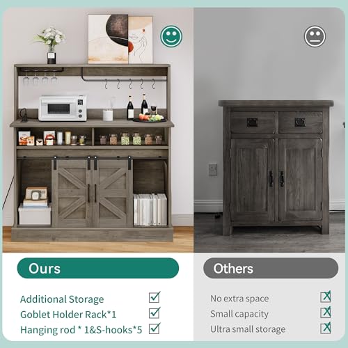 YITAHOME 47" Coffee Bar with Goblet Holder & Power Outlet, Buffet Cabinets with Storage