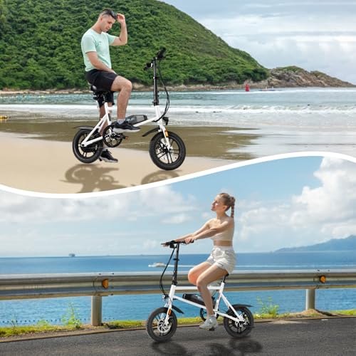 Winado Electric Bike for Adults, 14" Folding Electric Bicycle 450W Motor with Dual Disc Brakes, Max Range 25Miles(Pedal-Assist) & Speed 15.5MPH