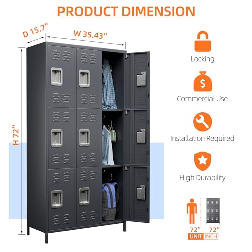 6 Door Metal Storage Locker 18 Hooks,Metal Locker for Employees with Lock for School Garage Office Gym Bedroom,Assembly Required