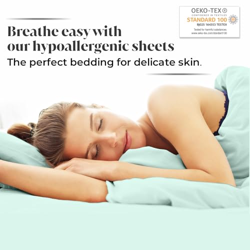 Luxury Bamboo Market | Queen Size Bed Sheet Set | 100% Viscose Made from Bamboo | Organically Grown | Ultra Soft | Cooling Sheets for Hot Sleepers |