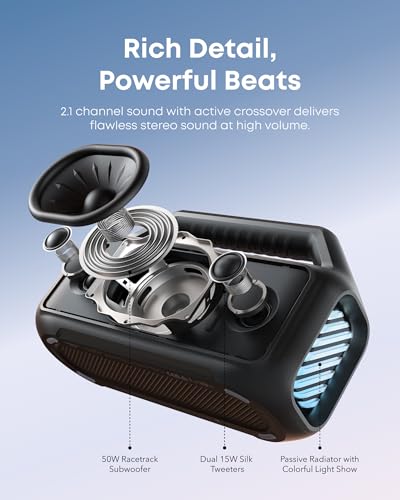 soundcore Boom 2 By Anker, Outdoor Speaker, 80W, Subwoofer, BassUp 2.0, 24H Playtime, IPX7 Waterproof, Floatable, RGB Lights, USB-C, Custom EQ