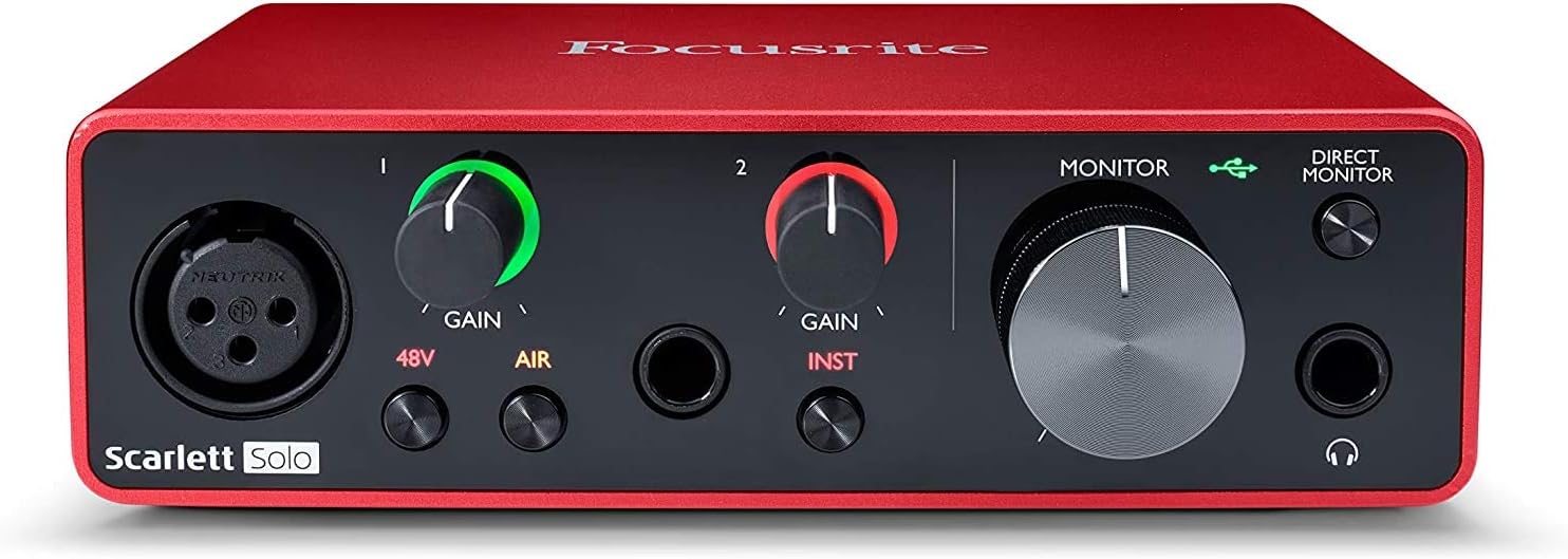 Focusrite Scarlett Solo Studio 3rd Gen USB Audio Interface and Recording Bundle with Monitors (Pair), Microphone Stand, 8mm TS Cable (2-Pack)