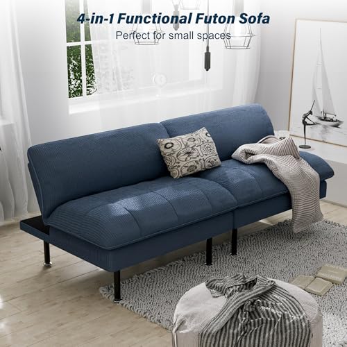 70" Futon Sofa Bed, 4 in 1 Multi-Function Couch Sleeper with Adjustable Backrest, Modern Convertible Futon, Recliner Small Loveseat for Living Room