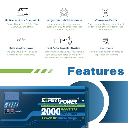 ExpertPower 3000W Pure Sine Wave Inverter Charger | Peak 9000W | DC 12V