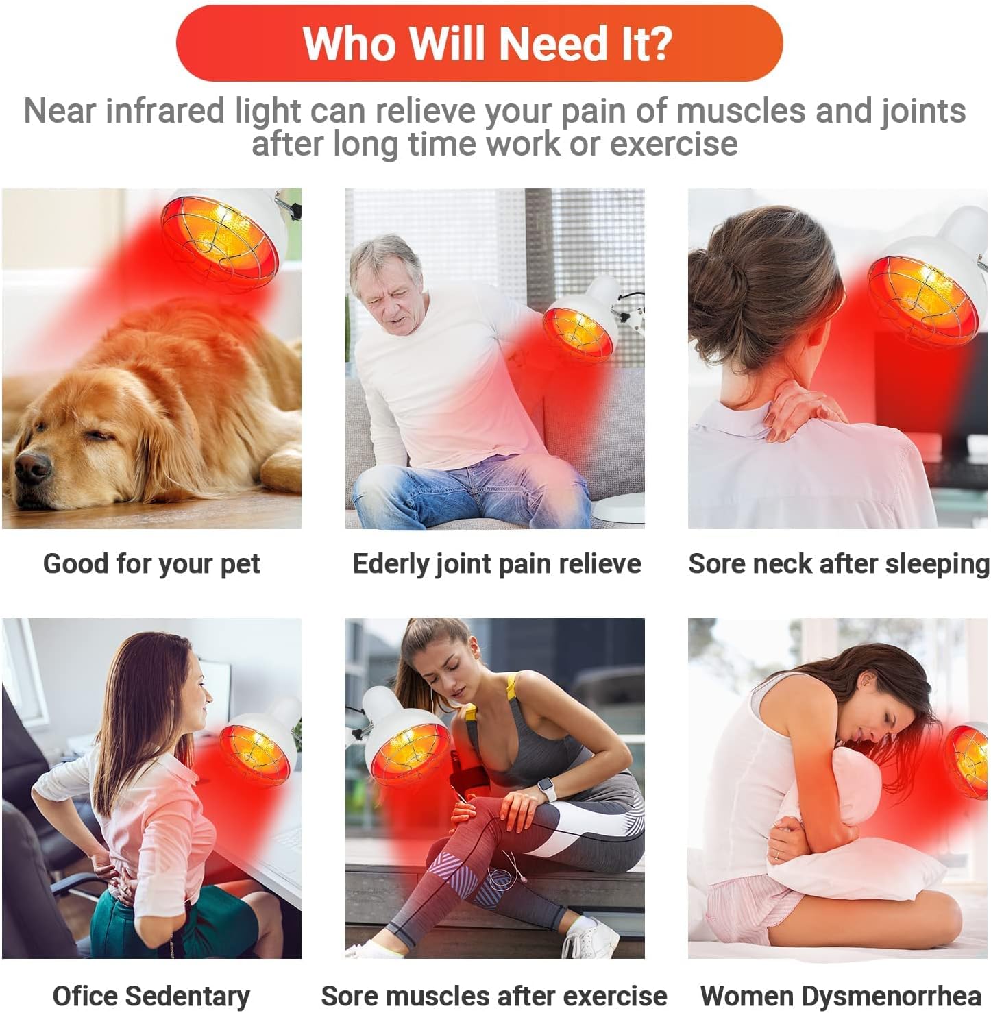 Red Light Therapy Lamp, Infrared Light Therapy Red Light & Near Infrared Light Set Heat Lamp, Infrared Lamp Therapy for Skin Care, Muscle Recovery