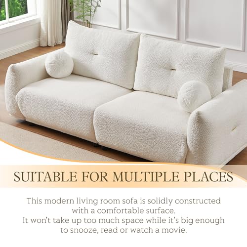 90“ Lambwool Cloud Couch for Living Room,Oversized 2-Seater Loveseat Sofa with Cushions and Ball Pillows for Living Room Apartment Home Office (Beige)