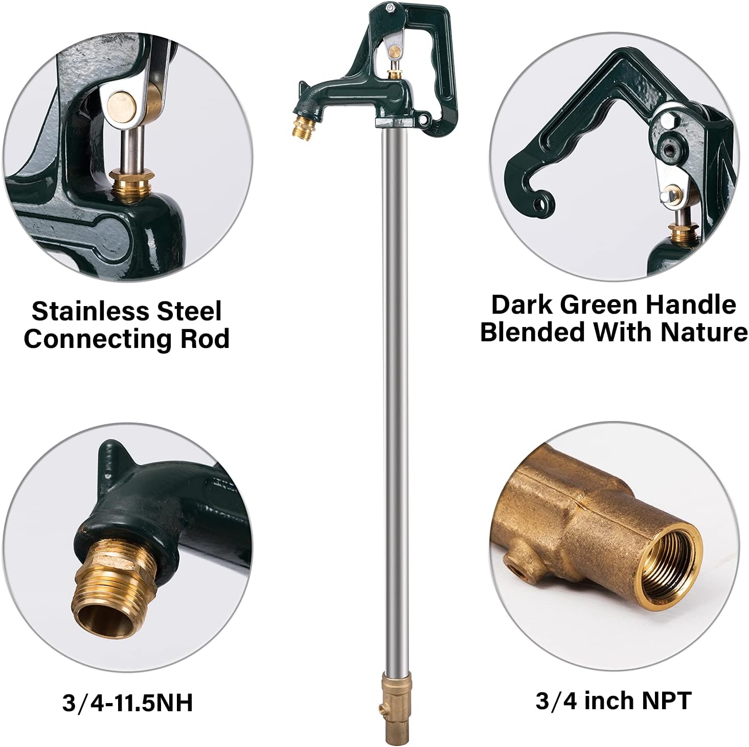 Frost-Free Yard Hydrant Freezeless Frost Proof Green 3/4" Pipe Connection 39.4" Total Length bury Depth 1ft