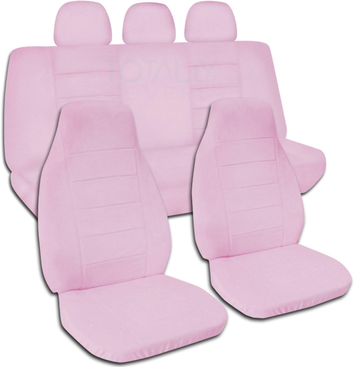 Totally Covers Solid Color Car Seat Covers w 3 Rear Headrest Covers: Cute Pink - Semi-Custom Fit - Full Set