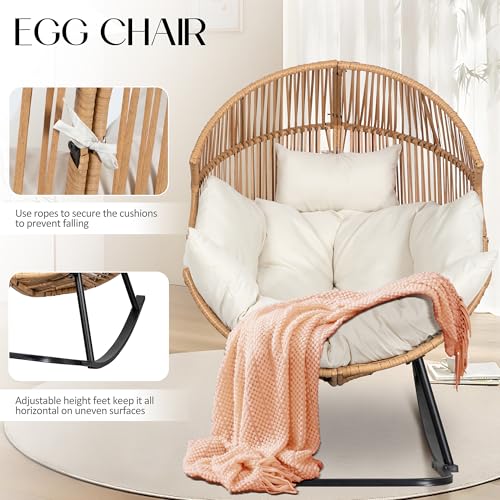 JAMFLY Egg Chair Wicker Outdoor Chairs, Oversized Patio Chair Oversized Lounger Chair with Cushion for Indoor Living Room, Bedroom