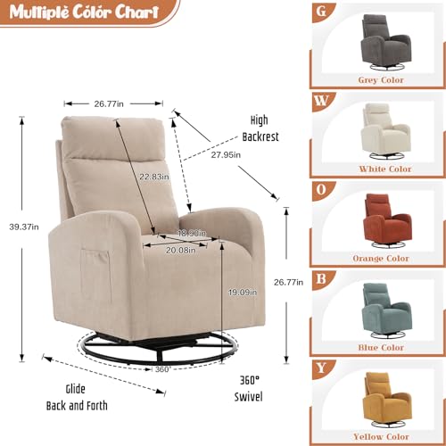 Swivel Rocking Chair Nursery, Modern Glider Chair with Side Pocket and High Backrest, Upholstered Nursery Glider Rocker