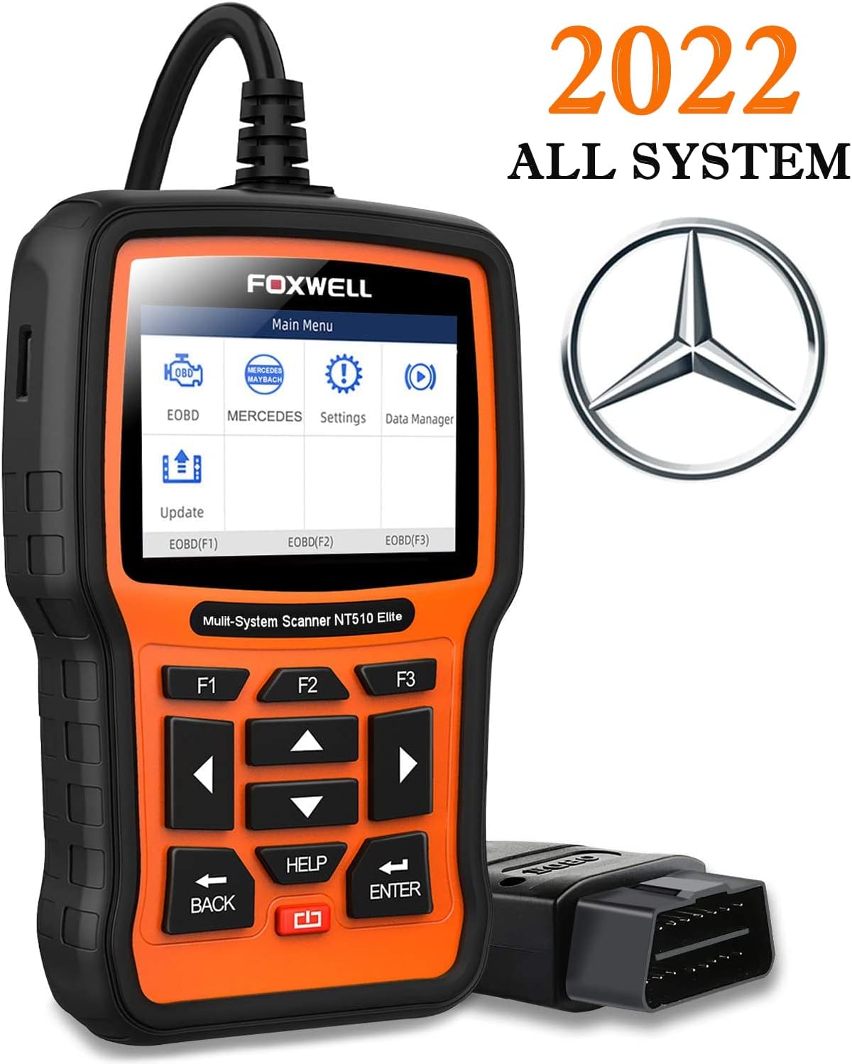 FOXWELL NT510 Elite All System Diagnostic Tool for Mercedes Benz Code Reader Scan Tool Bi-Directional OBD2 Scanner w/ ABS Auto Bleed HVAC ABS Brake