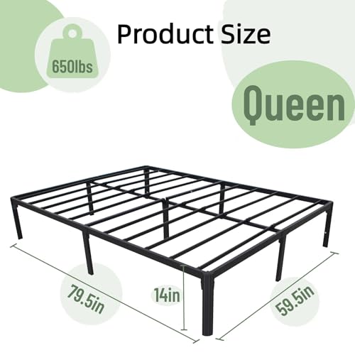 Full Size Bed Frame, 14 Inch Metal Platform Bed with Iron-Art Headboard & Footboard, Classic Bed Frame with Heavy Duty Metal Slats Support