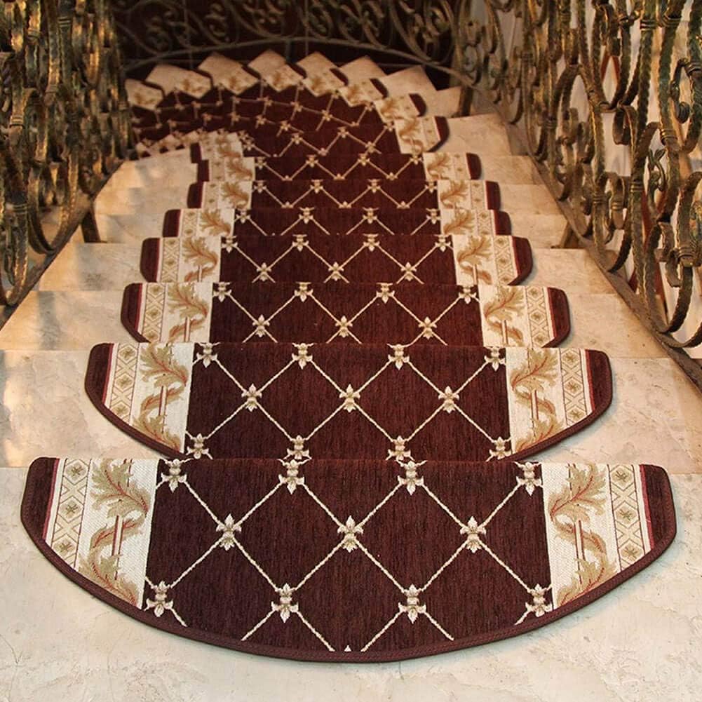 Seloom Blue Non-Slip Stair Treads Carpet with Skid Resistant Rubber Backing and Modern Moroccan Diamond Trellis Design for Indoor Wooden Steps