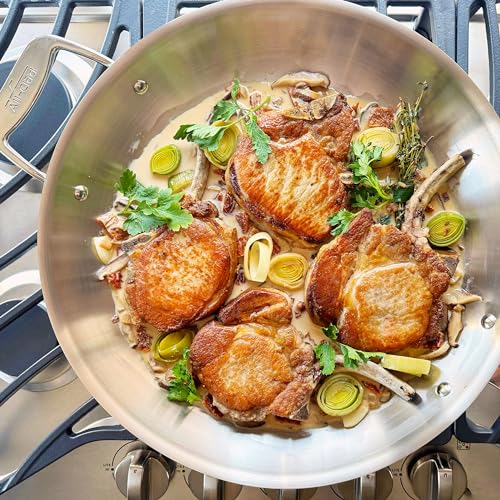 All-Clad D5 5-Ply Brushed Stainless Steel Fry Pan With Lid, 14 Inch, Compatible With Any Stovetop Including Induction, Oven Broiler Safe 600F