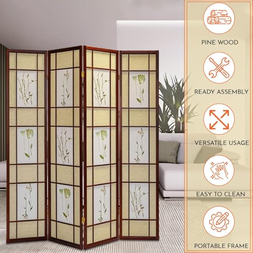 Legacy Decor 3 Panels Room Divider - Portable & Foldable Freestanding Room Privacy Screen - 71” Tall Botanical Floral Dressing Screen