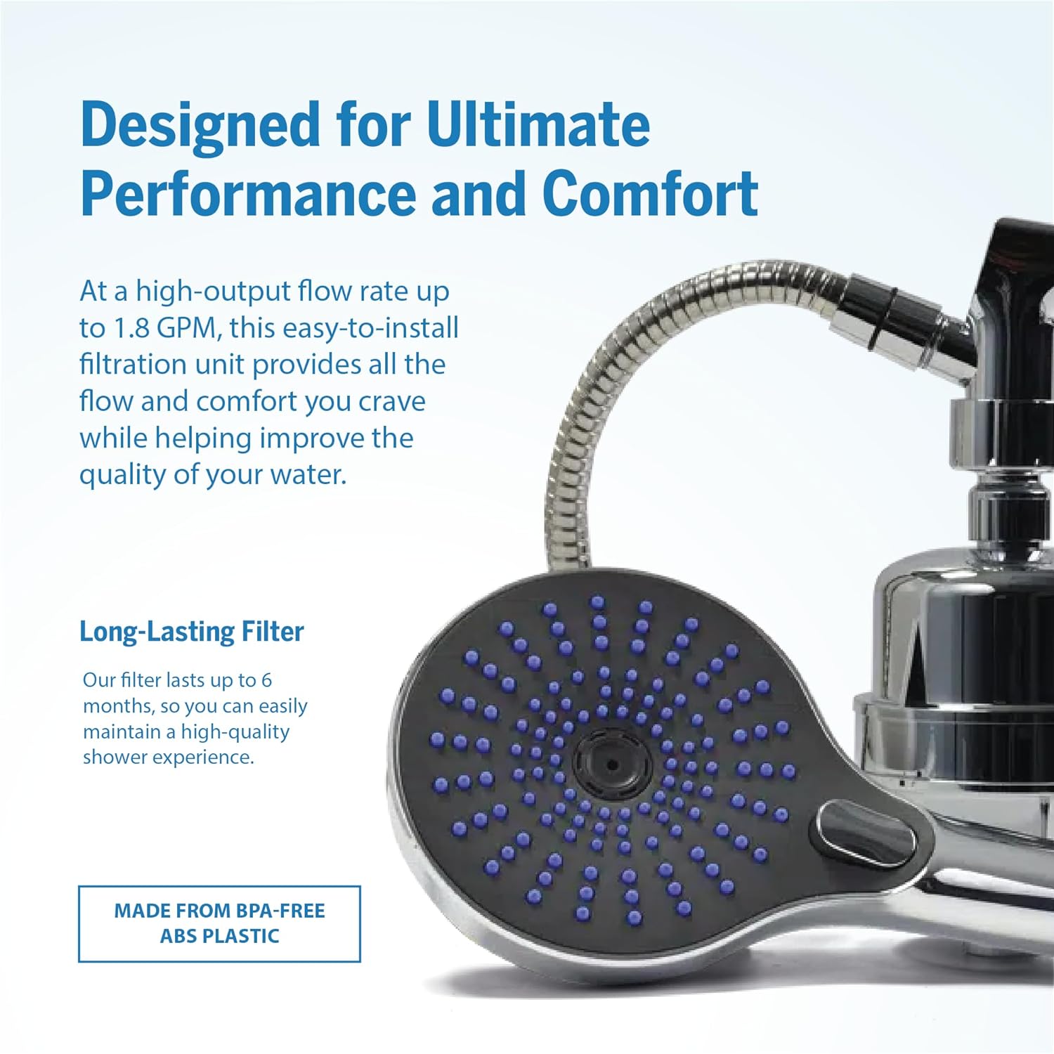 ProOne ProMax Handheld Showerhead Filter, Bathroom Showerhead Filter with Swivel Base, 6-Foot Hose, and 3 Spray Settings, Chrome