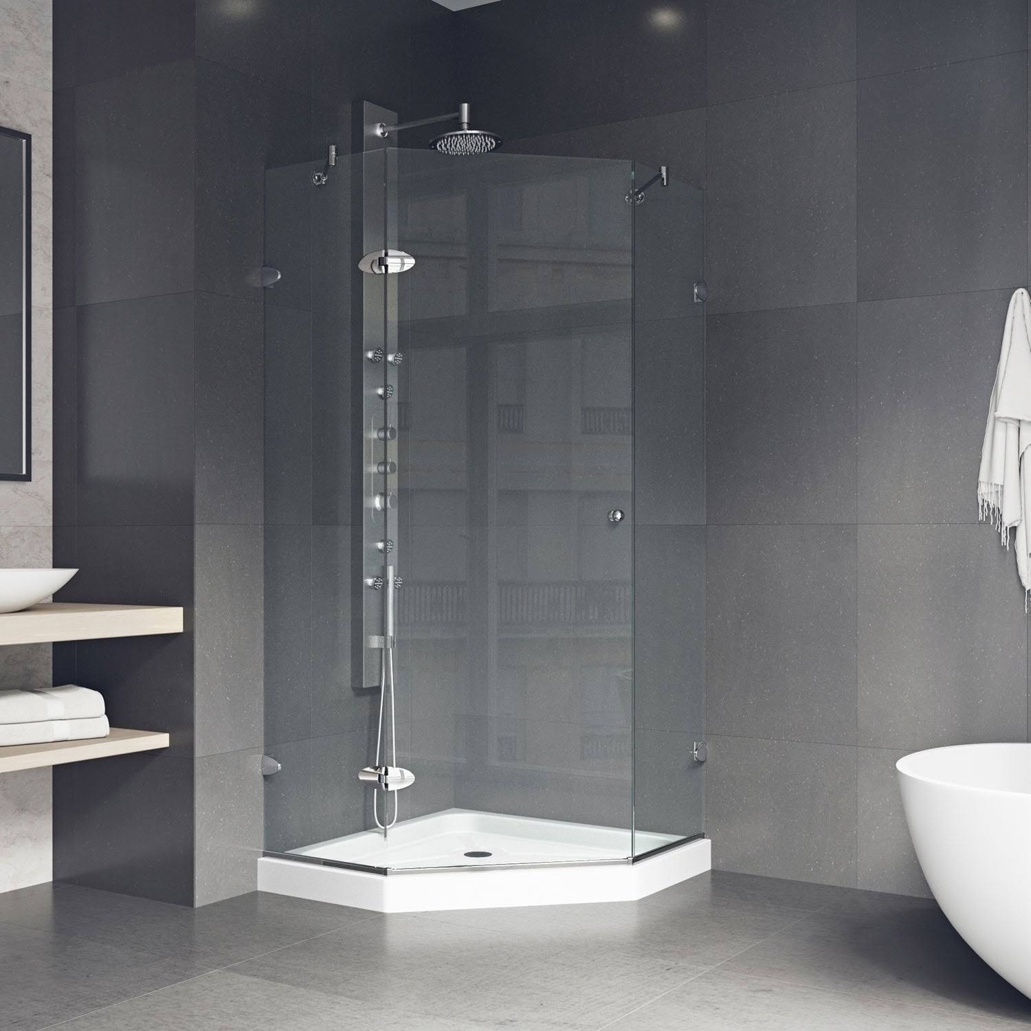 Vigo Verona Frameless Neo-Angle Shower Enclosure with Low-Profile Base - Clear