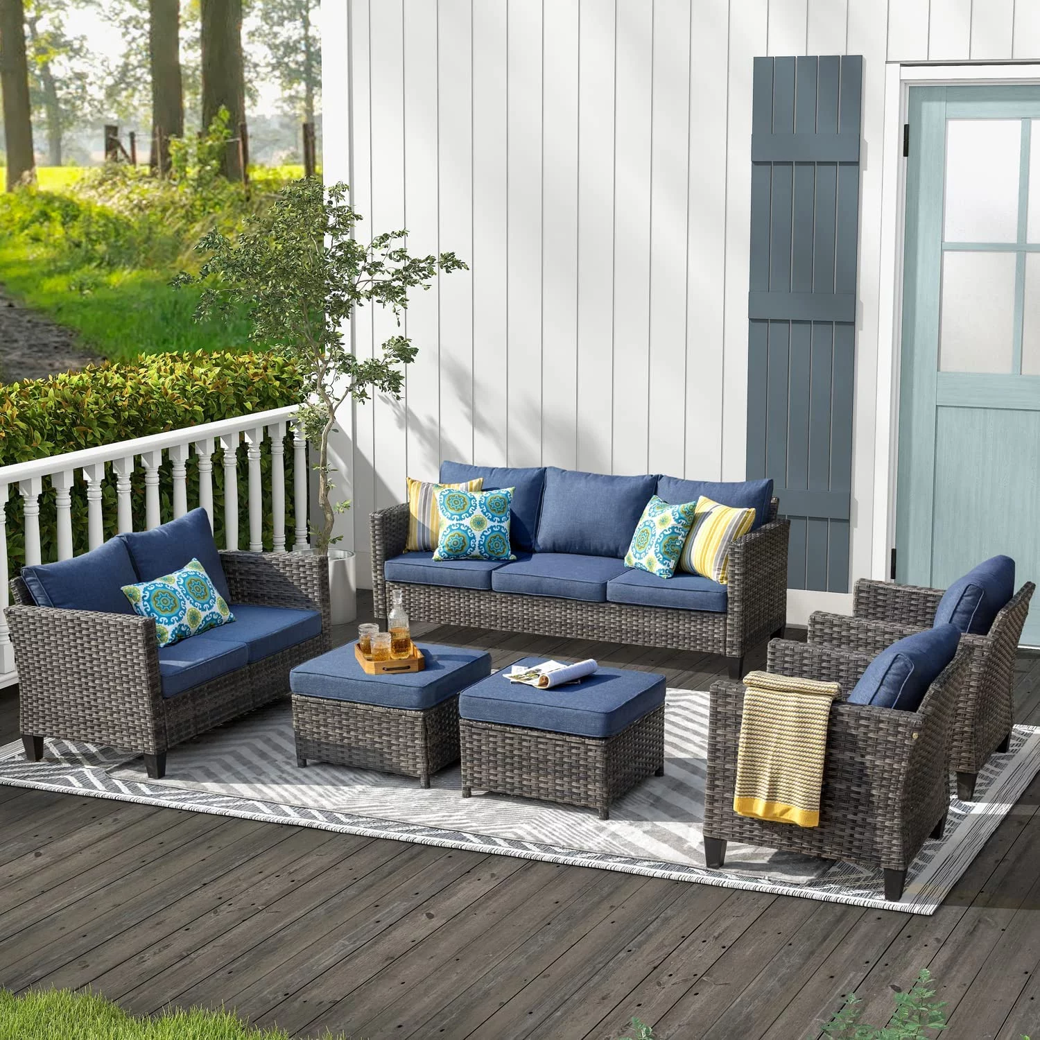 Ovios 6 Pieces Outdoor Patio Furniture All-Weather Sectional Sofa with Loveseat for Lawn, Steel Frame