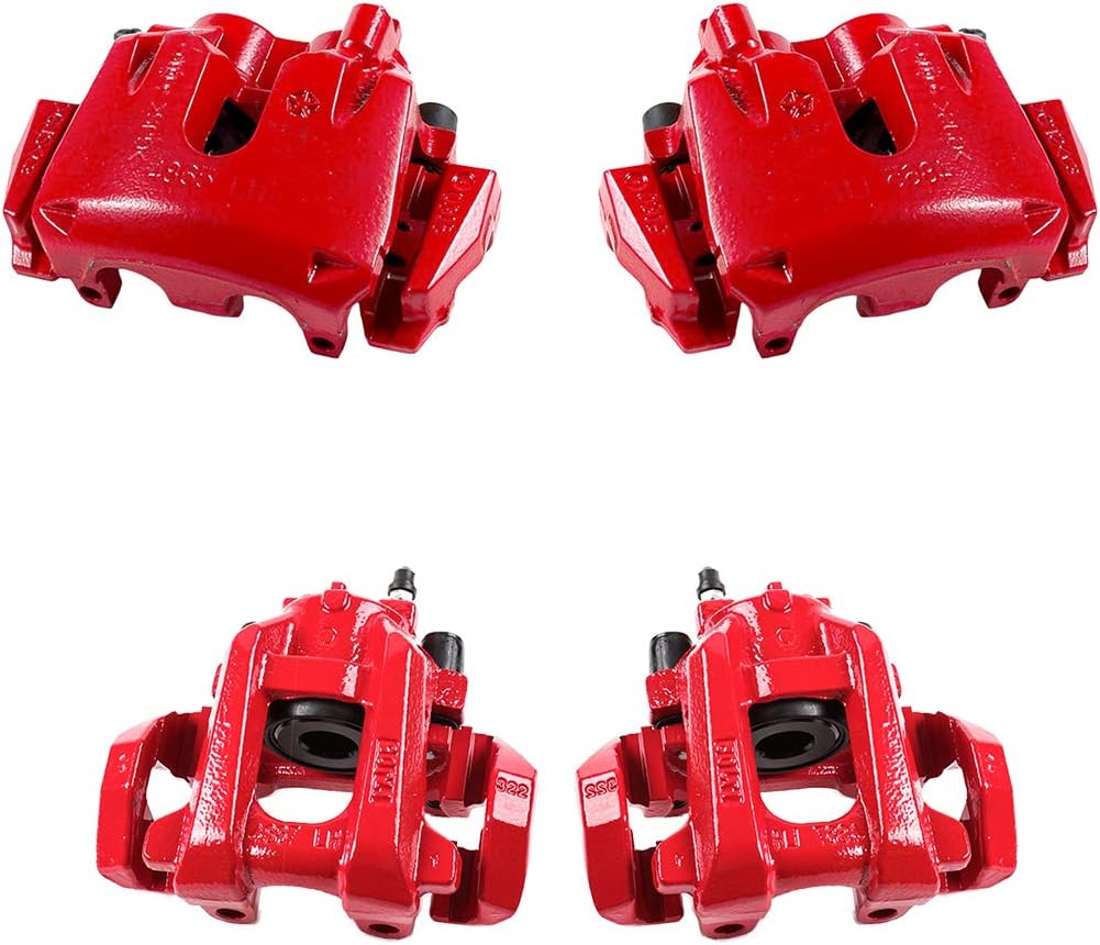 Callahan CCK02856 FRONT + REAR [4] Performance Grade Semi-Loaded Powder Coated Red Caliper Assembly Set Kit