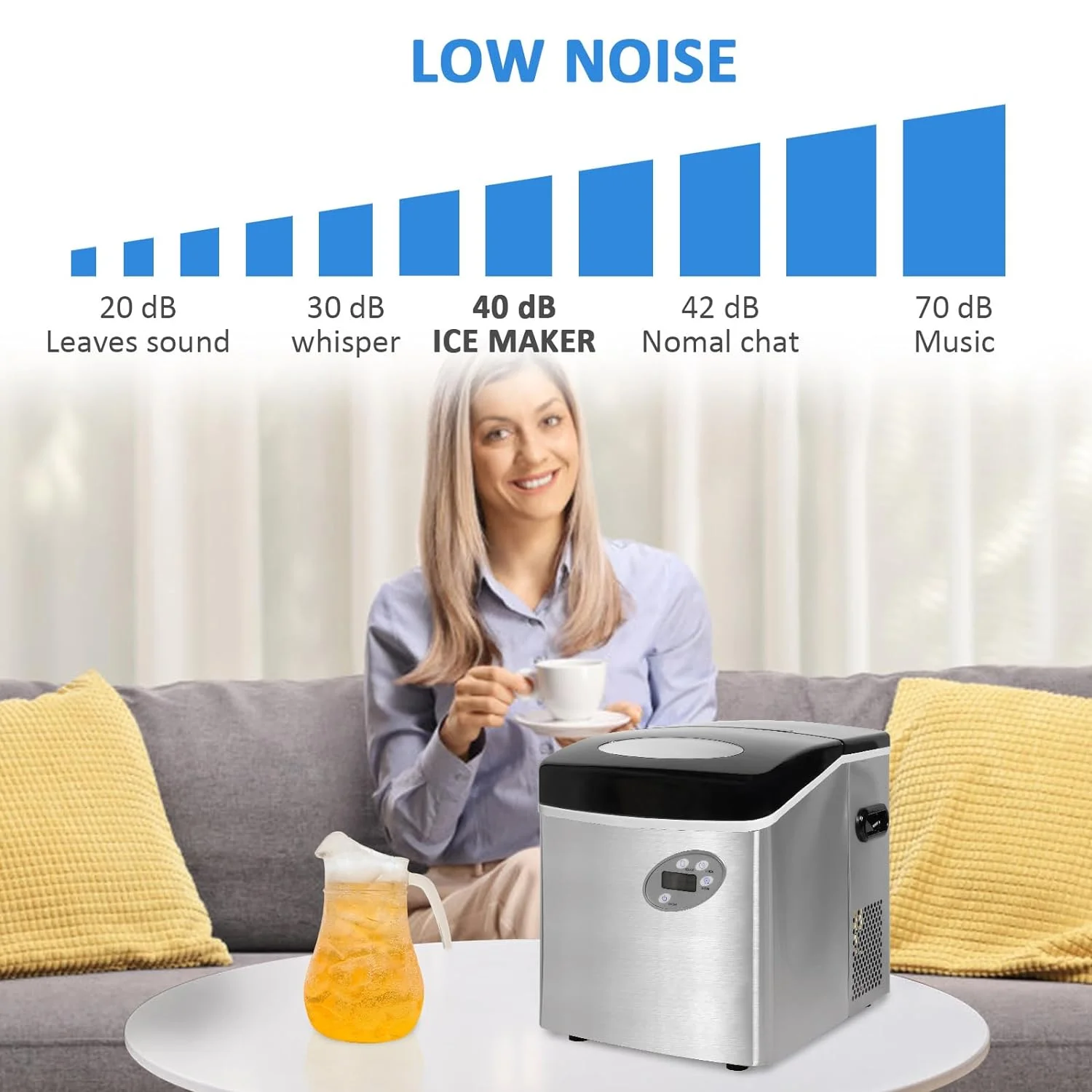 Portable Compact Countertop Automatic Ice Cube Maker Machine with Hand Scoop and Self Cleaning 48.5lbs in 24Hrs for Home Kitchen Office Bar Party