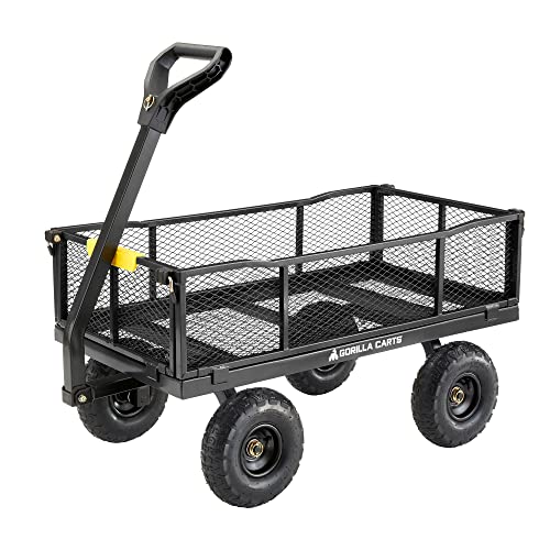 Gorilla Carts Steel Utility Wagon w/Removable Side Panels, 4 Cu Ft, 900 lb Capacity, Black