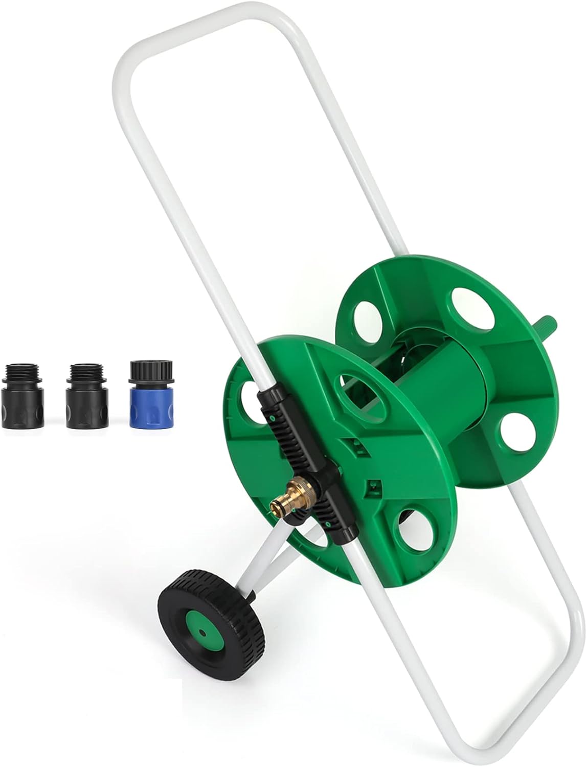 Garden Hose Reel Cart Hose Holder for Outside Storage Reels with Wheels for Yard Lawn Farm Patio Holds 100 ft 3/4 Inch Hose with 3 Connector Adapter
