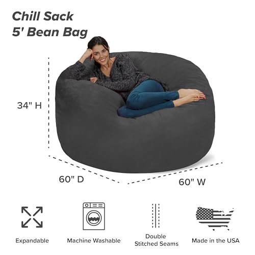 Chill Sack Bean Bag Chair - 5' Giant Memory Foam Lounge Chair with Soft Microfiber Cover – Cozy Furniture for Living Room, Dorm